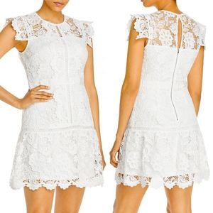 Aqua Lace Flounce Hem Mini Dress in White